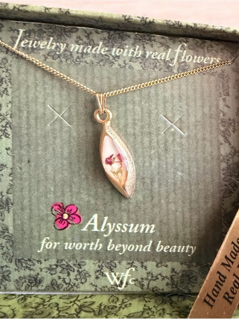 Gold-tone Pendant Necklace with Real Flower